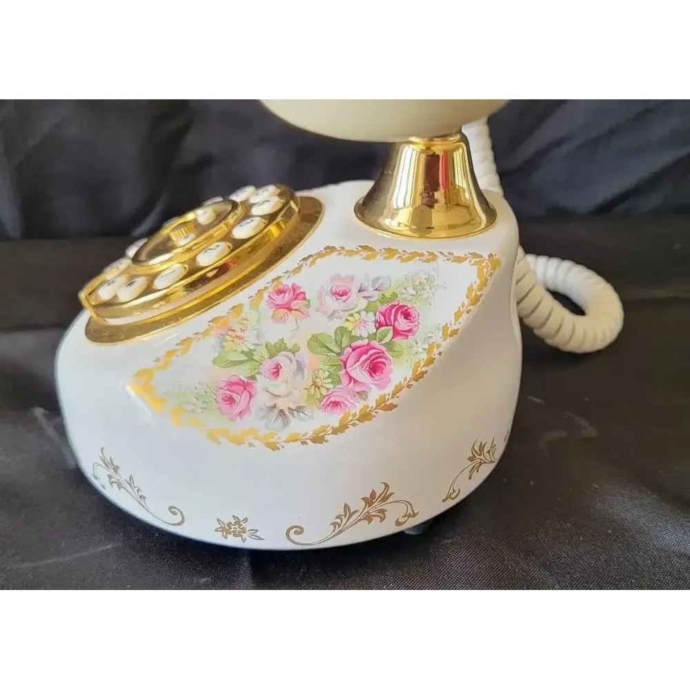 Vintage Style Decorative Push Button Telephone with Floral Design - Picture 7 of 12